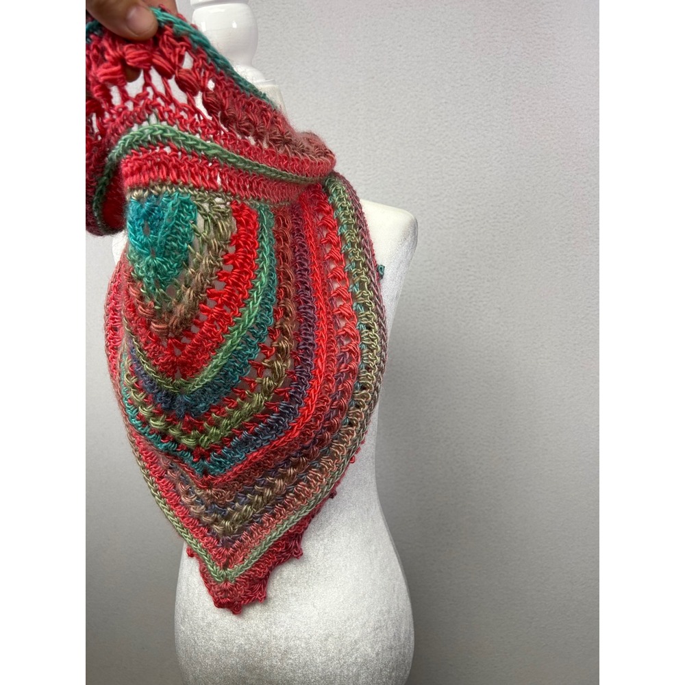 Boho Cottagecore Hippie Women OS Multi-Color‎ Crochet Triangle Infinity Scarf - Picture 4 of 6